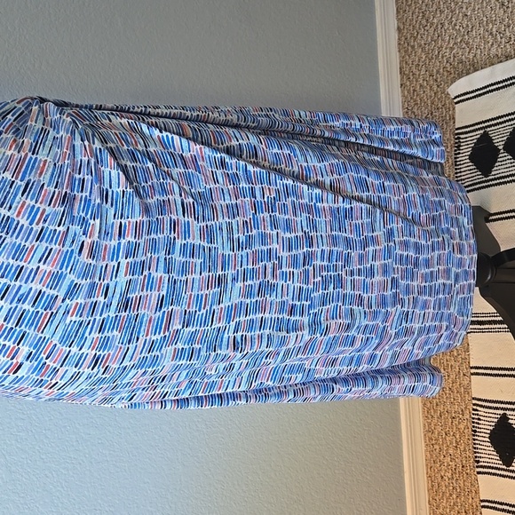 ZOZO Midi Sleeveless V-Neck W/Side Ruching Blue Geometric Tile Print Sz XL - Picture 4 of 12